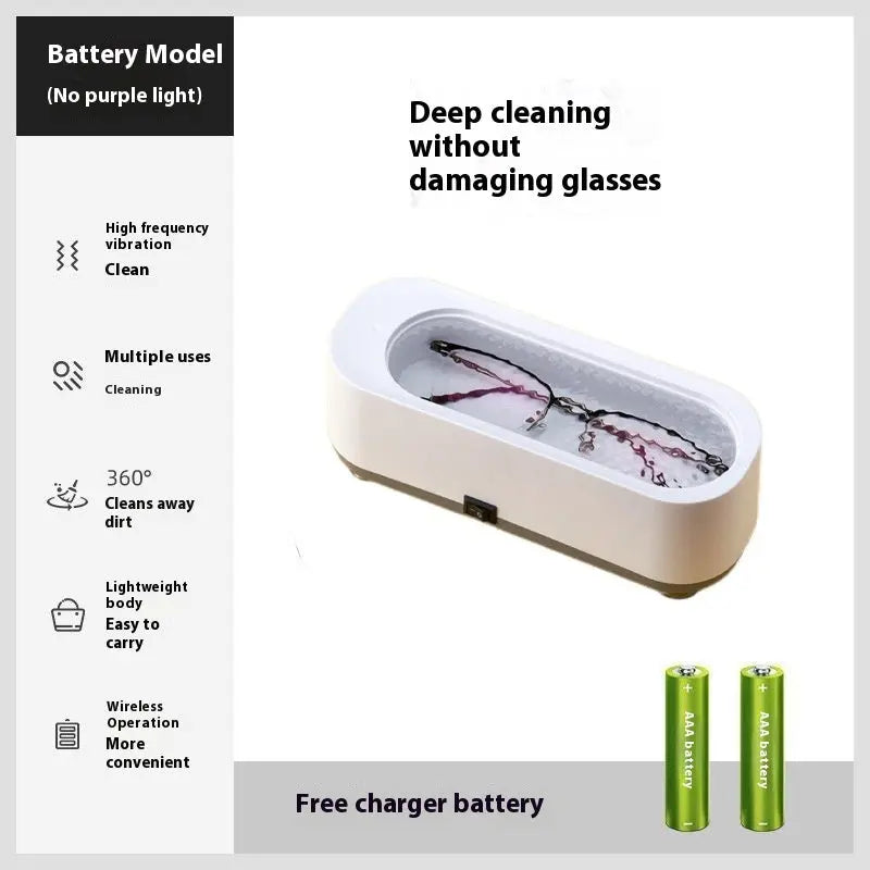 Mini household ultrasonic glasses cleaning machine with purple light and vibration, USB and battery-powered options available

