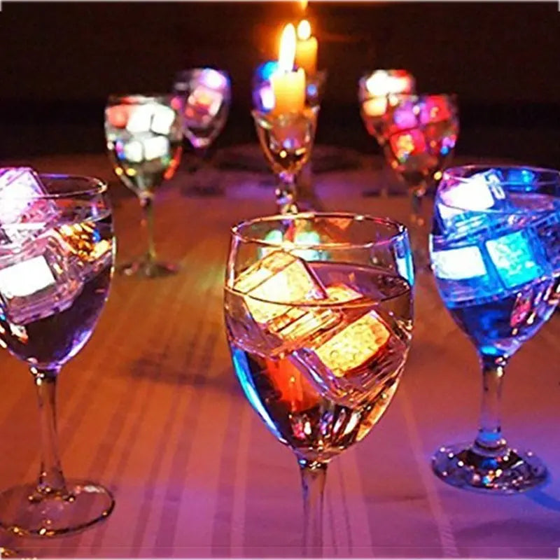 Colorful LED light ice cubes for drinks, square-shaped, battery-powered, perfect for adding a glowing effect to any beverage