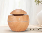 Wood grain aroma diffuser and USB air humidifier with colored lights for desktop or office use