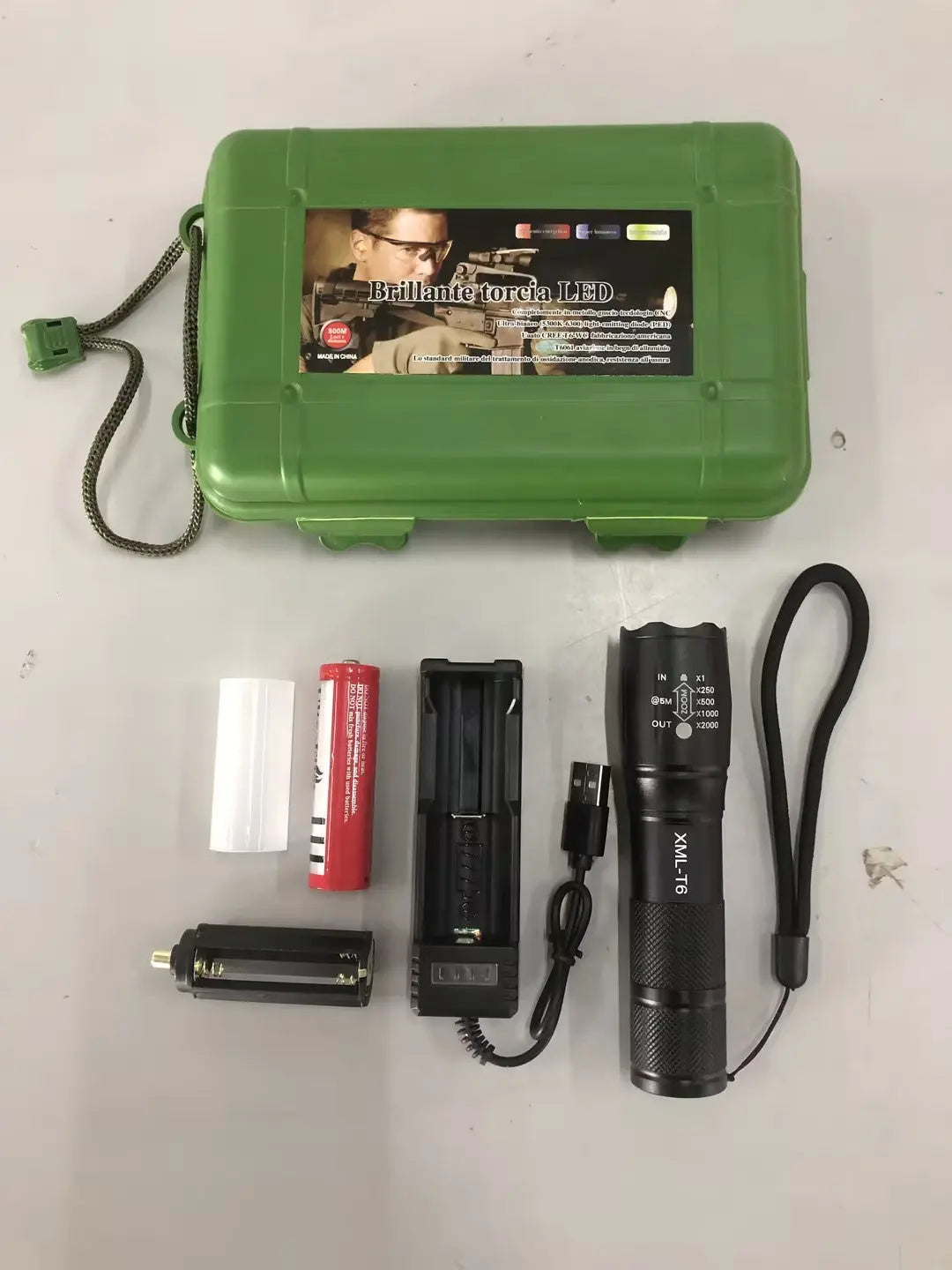 Rechargeable strong light flashlight with optical convex lens, telescopic focus, 5 light modes, and waterproof design, perfect for self-defense, camping, and outdoor use