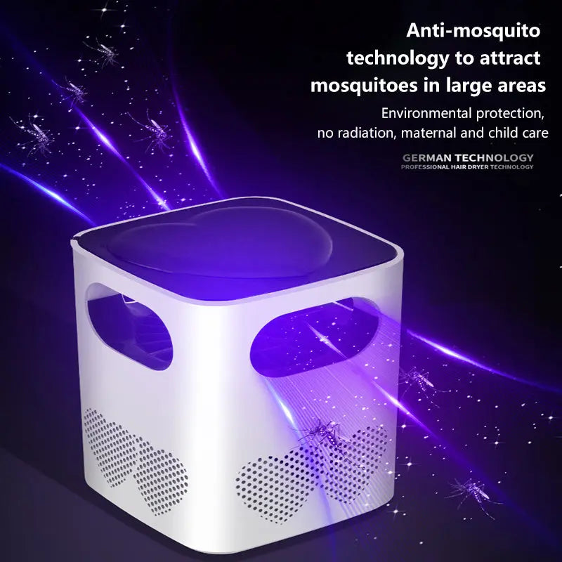 USB-powered mosquito killer lamp in black and white with silent inhalation fan and triple anti-escape technology