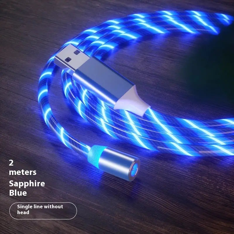 Magnetic charging cable with LED light, nylon braided, 3-in-1 USB connector for Type-C, Micro USB, and Lightning devices