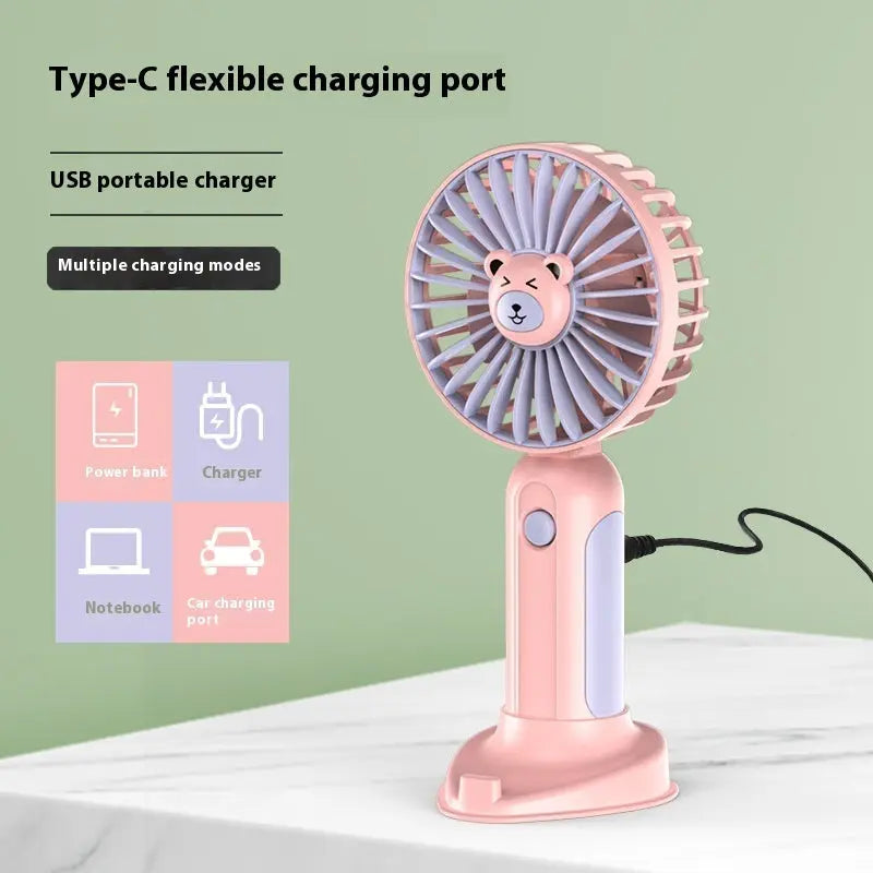 New summer cartoon handheld mini USB rechargeable fan, portable and cute design, perfect for travel, home, and outdoor use