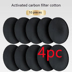 Black activated carbon filter cotton pads with text indicating quantity 