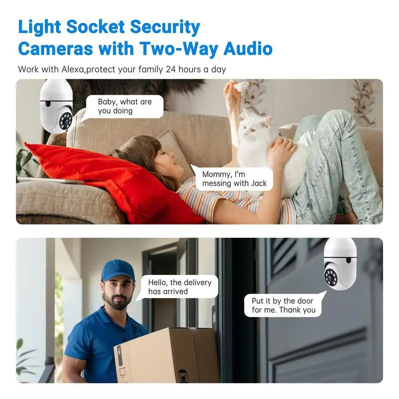 WESECUU Light Bulb Camera 2.4/5Ghz-Wireless 3MP/2MP HD, Infrared Night Vision,Pan/Tilt, 2-Way Audio, Human Detection,Alarm,Alexa Compatible Security