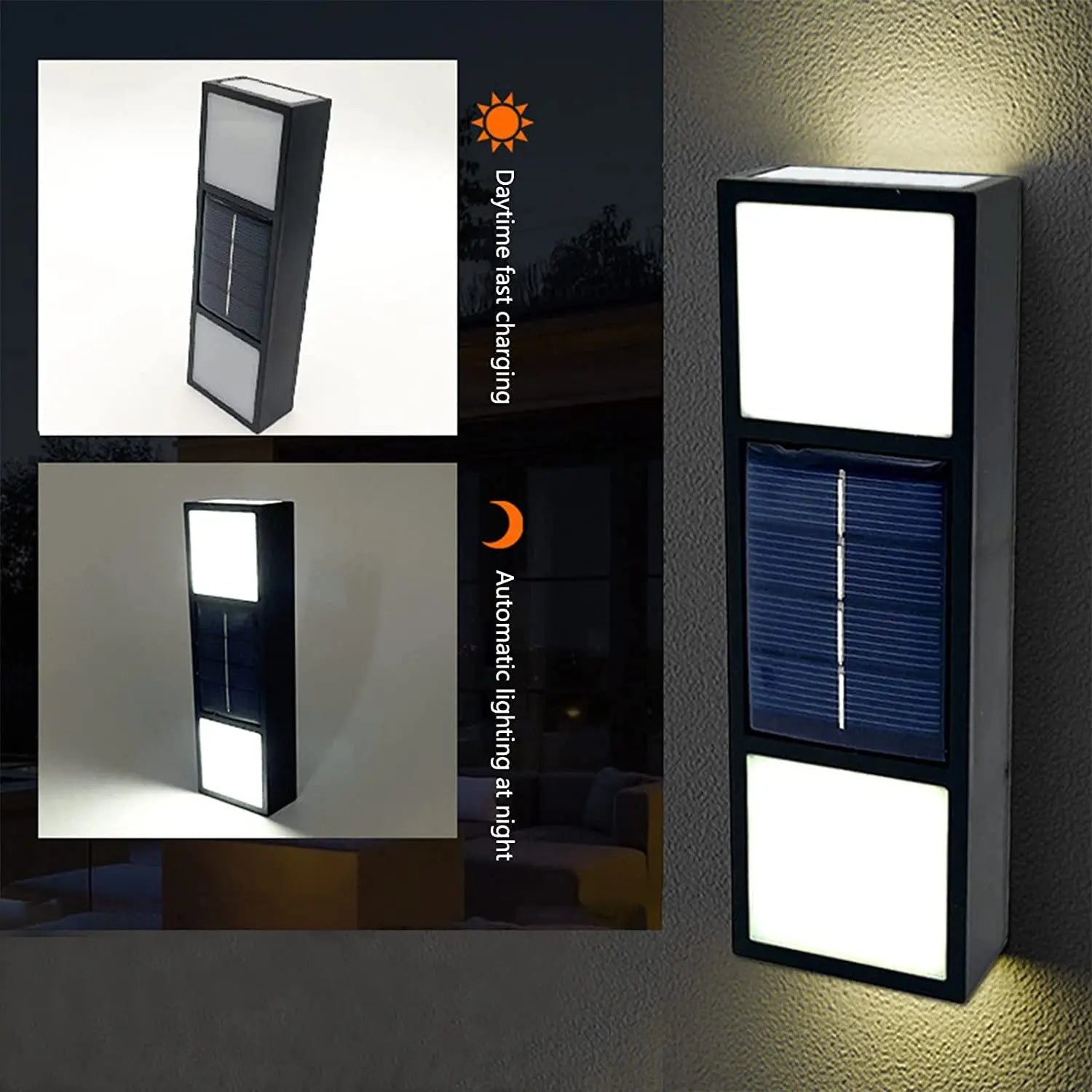 Solar outdoor wall lamp with bidirectional sensing, waterproof and energy-efficient for garden or patio lighting