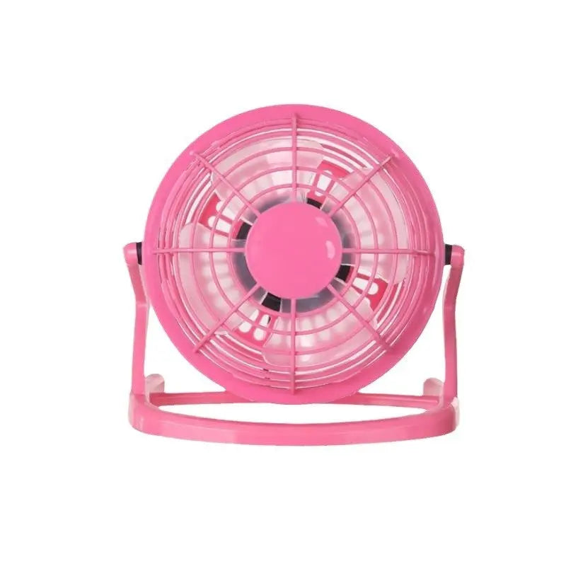 Mini 4-inch USB electric fan in pink, blue, and black with two-speed settings – quiet desktop cooling fan for home or office

