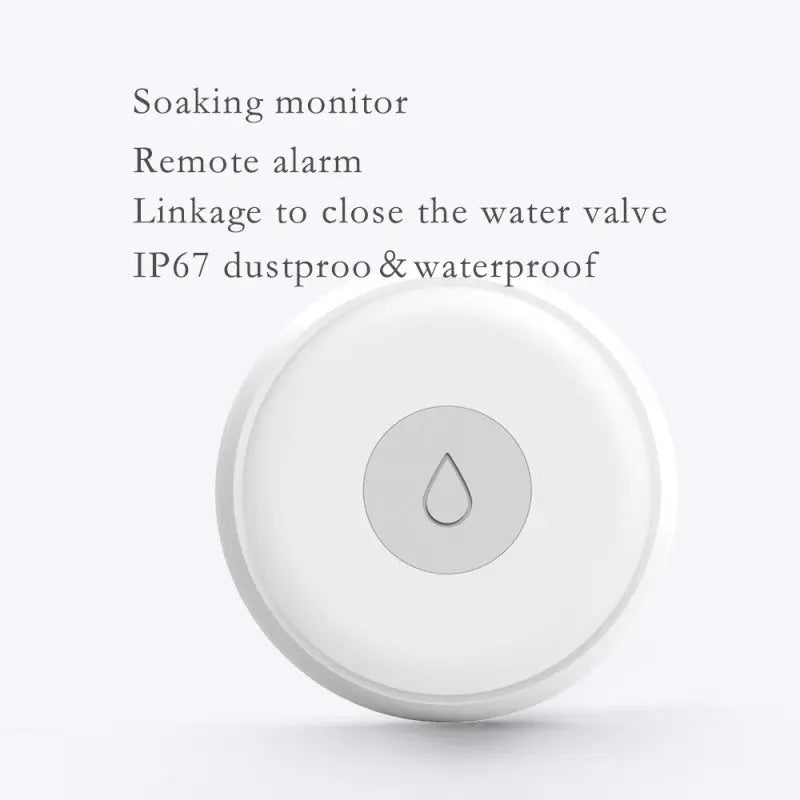 Wireless water sensor placed on bathroom floor with real-time app alerts