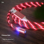 Magnetic charging cable with LED light, nylon braided, 3-in-1 USB connector for Type-C, Micro USB, and Lightning devices