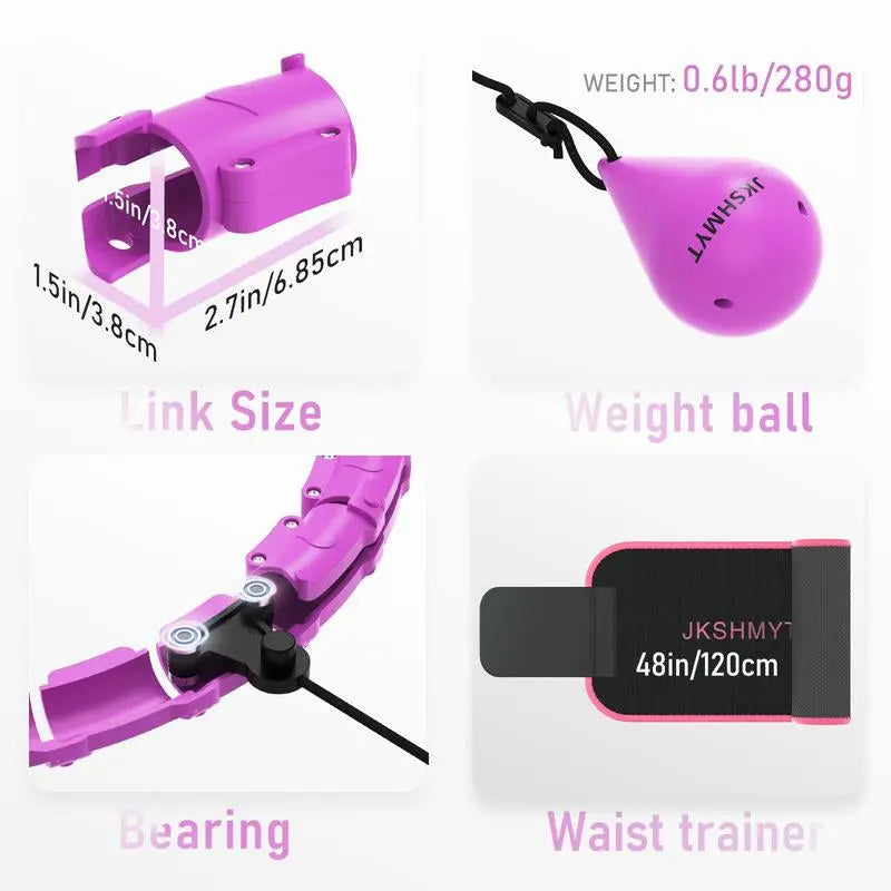 Weighted Hula Circle for Adults, Infinity Hoop Fit plus Size 47 Inch/120Cm, Include 24 Detachable Links and Waist Trainer for Women, Home Workout Equipment