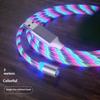 Magnetic charging cable with LED light, nylon braided, 3-in-1 USB connector for Type-C, Micro USB, and Lightning devices