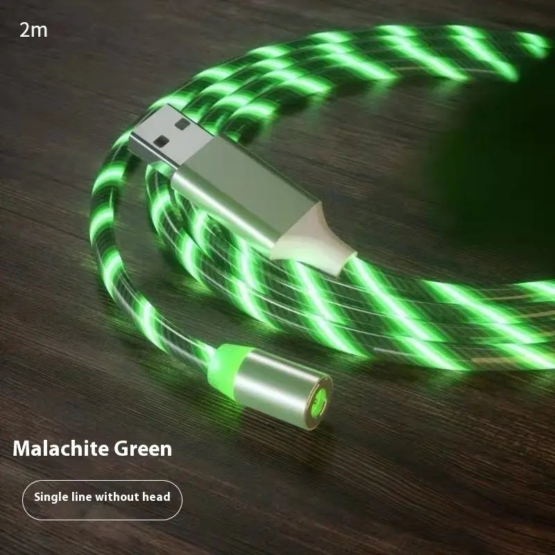 Magnetic charging cable with LED light, nylon braided, 3-in-1 USB connector for Type-C, Micro USB, and Lightning devices