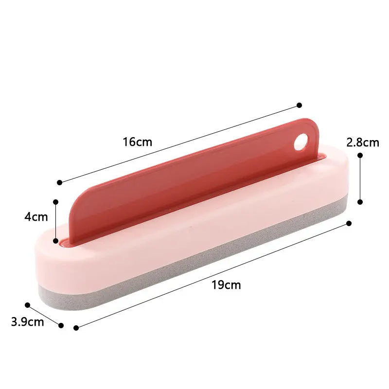 Silicone squeegee with hanging hook for easy storage in your bathroom.
