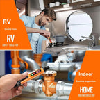 Gas leak detection pen-style tool held near a gas stove