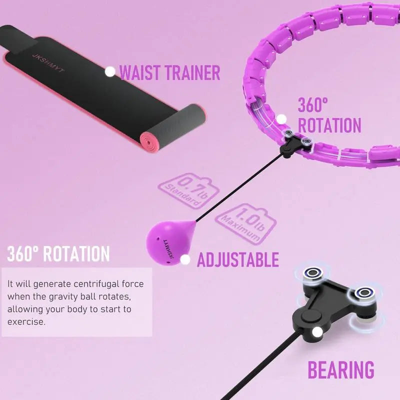 Weighted Hula Circle for Adults, Infinity Hoop Fit plus Size 47 Inch/120Cm, Include 24 Detachable Links and Waist Trainer for Women, Home Workout Equipment