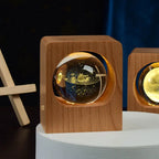 Beech Crystal Ball Night Light with 3D Laser Engraving of Elk and Jellyfish, USB Dimmable Lamp for Bedroom Decoration