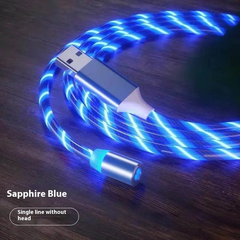 Magnetic charging cable with LED light, nylon braided, 3-in-1 USB connector for Type-C, Micro USB, and Lightning devices