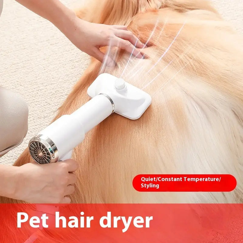 Pet hair dryer hot air comb in beige and blue – grooming brush for drying and removing fur from dogs and cats

