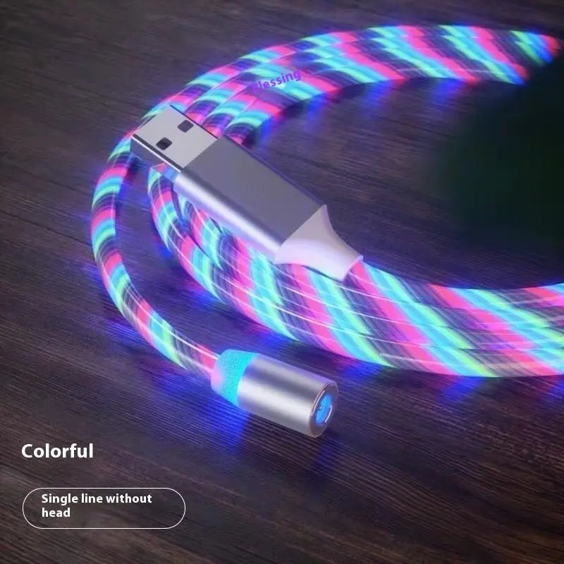 Magnetic charging cable with LED light, nylon braided, 3-in-1 USB connector for Type-C, Micro USB, and Lightning devices