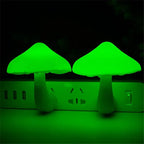 LED mushroom night light with light-control sensor, warm yellow light, EU US plug for bedroom, bathroom, and home decor