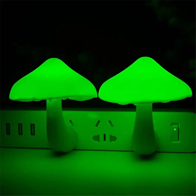 LED mushroom night light with light-control sensor, warm yellow light, EU US plug for bedroom, bathroom, and home decor