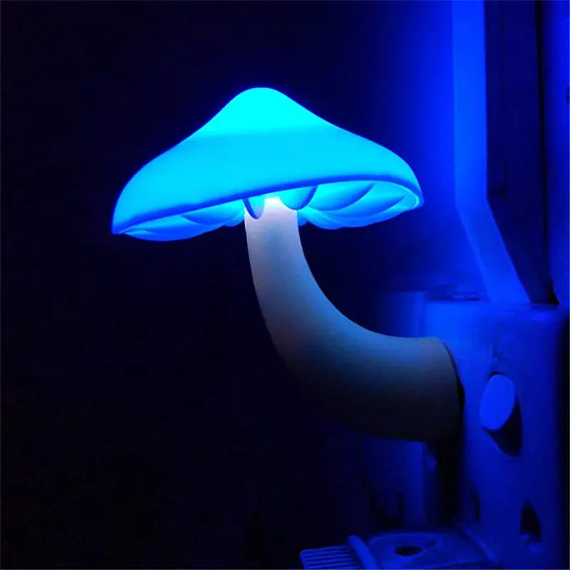 LED mushroom night light with light-control sensor, warm yellow light, EU US plug for bedroom, bathroom, and home decor