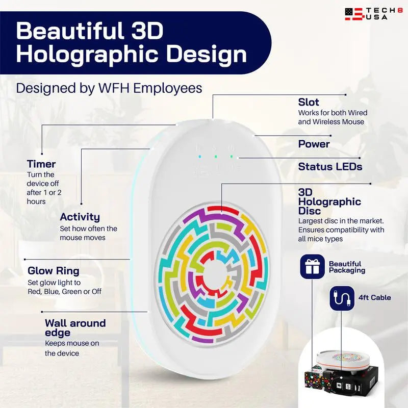 Mouse Mover Pad, Jiggler, Keeps PC Active, Undetectable, No Software, Moves Mouse Randomly Automatically, Made in the USA with US and Imported Parts