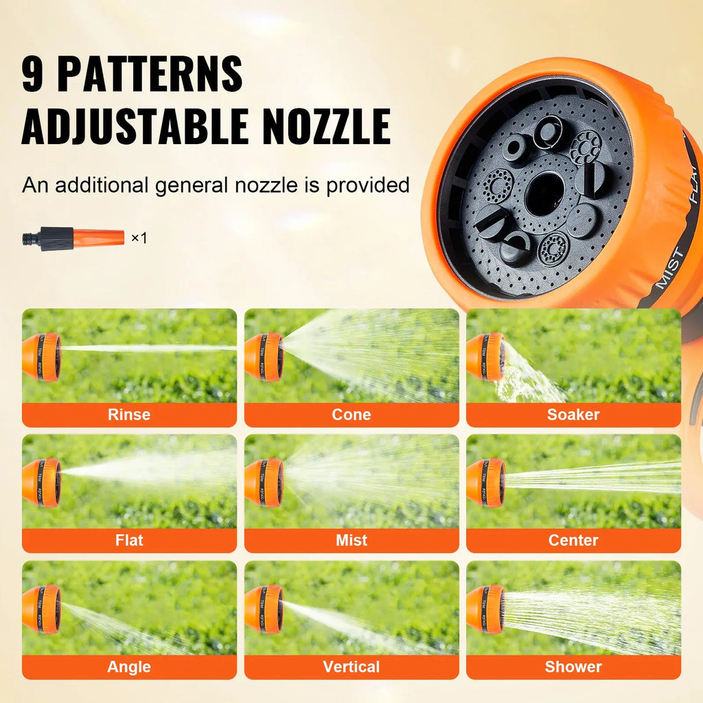 VEVOR Retractable Hose Reel with 9-Pattern Nozzle and Automatic Rewind, Wall-Mounted Garden Hose with Slow Return System