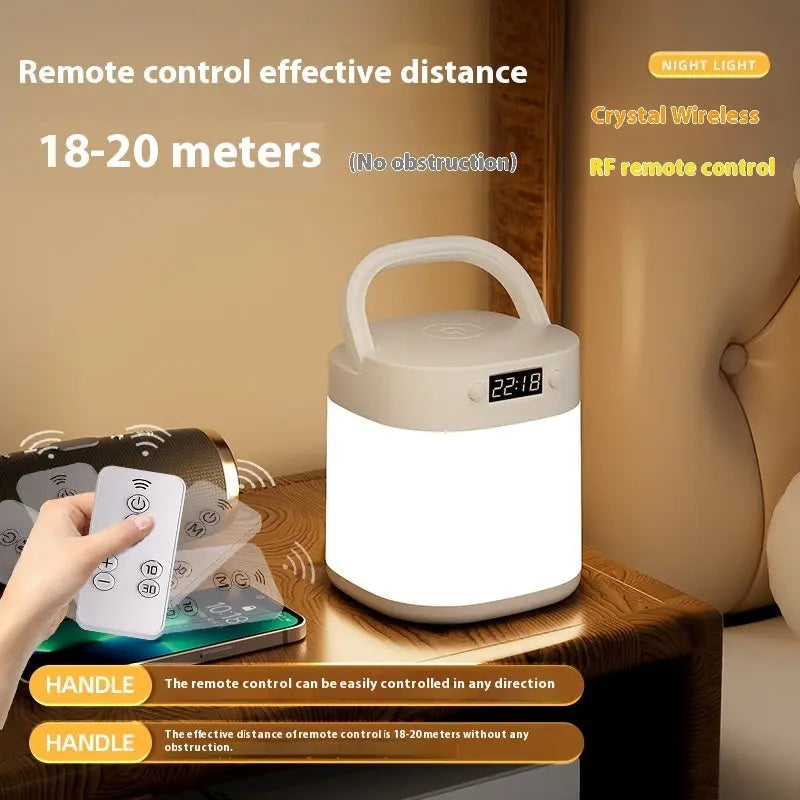 Rechargeable LED table lamp with remote control and built-in clock