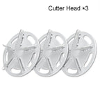 Three metal cutter heads indicating quantity.