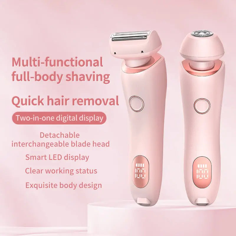 Pink 2-in-1 women’s electric shaver for body, face, and bikini line hair removal