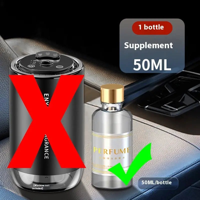 Comparison of a supplement bottle and a perfume bottle on a car dashboard.