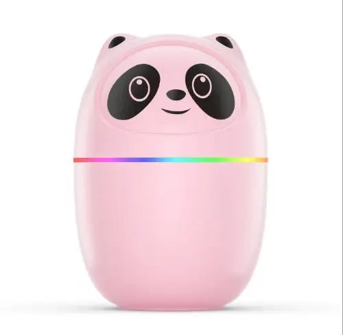 Pink panda-shaped device with a rainbow-colored band.