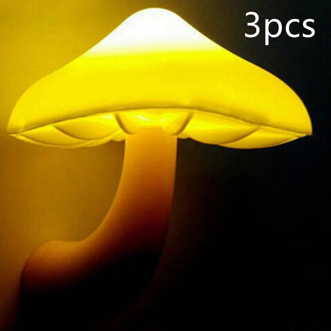 LED mushroom night light with light-control sensor, warm yellow light, EU US plug for bedroom, bathroom, and home decor